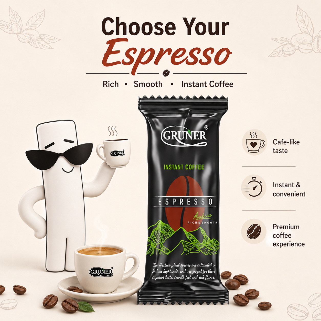 Espresso Instant Coffee Powder  3.5gm sachets (Pack of 50 sachets)