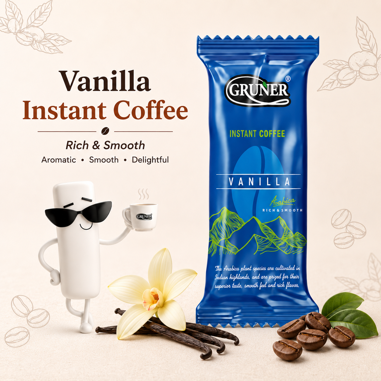 Vanilla Instant Coffee Powder  3.5gm sachets (Pack of 50 sachets)